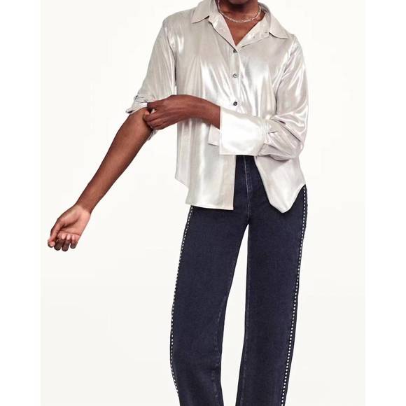 FRAME Tops - NEW FRAME the standard shirt top in silver lame
